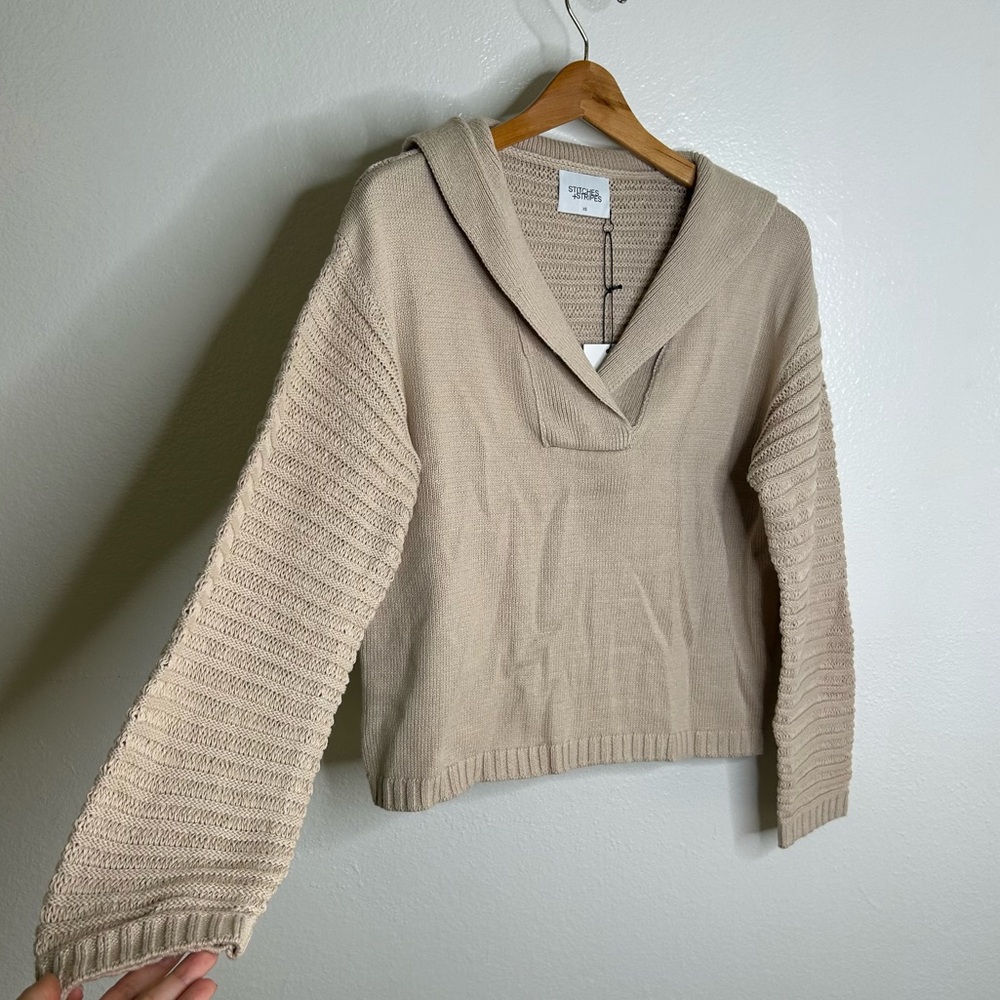 NWT 100% Cotton Tan Textured Pullover Sweater Stitches & Stripes Size XS